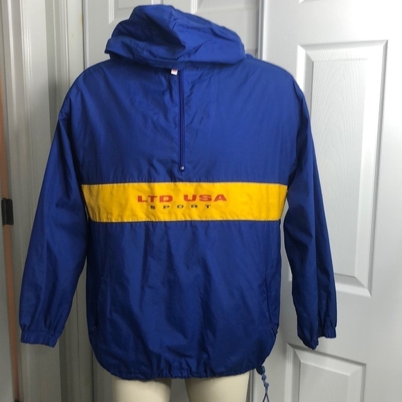 Limited America USA Sport Yellow Blue Pullover Hood M - Picture 1 of 7